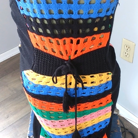 CLARA STORY BOHO CROCHET HALTER DRESS DRAWSTRING WAIST TASSELED HEM WOMANS S - Picture 3 of 7